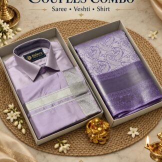 Lavender & Silver Couples Combo – Saree, Veshti & Shirt