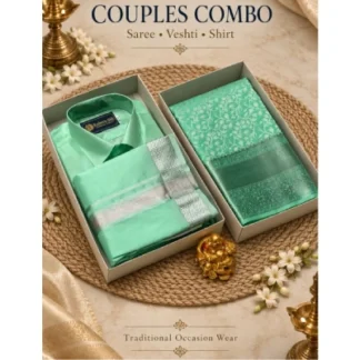 Mint Green Couples Combo – Saree, Veshti & Shirt